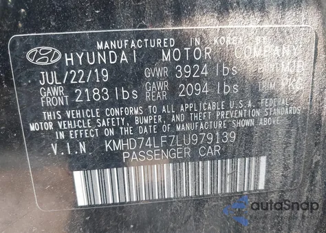 2020 Hyundai Elantra Se from USA, damaged, VIN KMHD74LF7LU979139